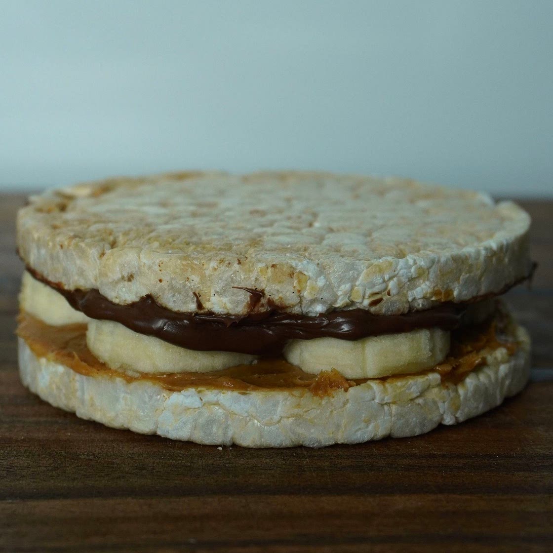 Peanut butter chocolate rice cracker sandwich