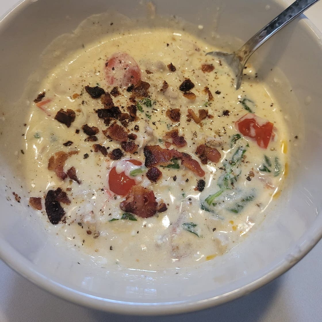Instant Pot Crack Chicken Spinach Soup with Cream Cheese and Bacon