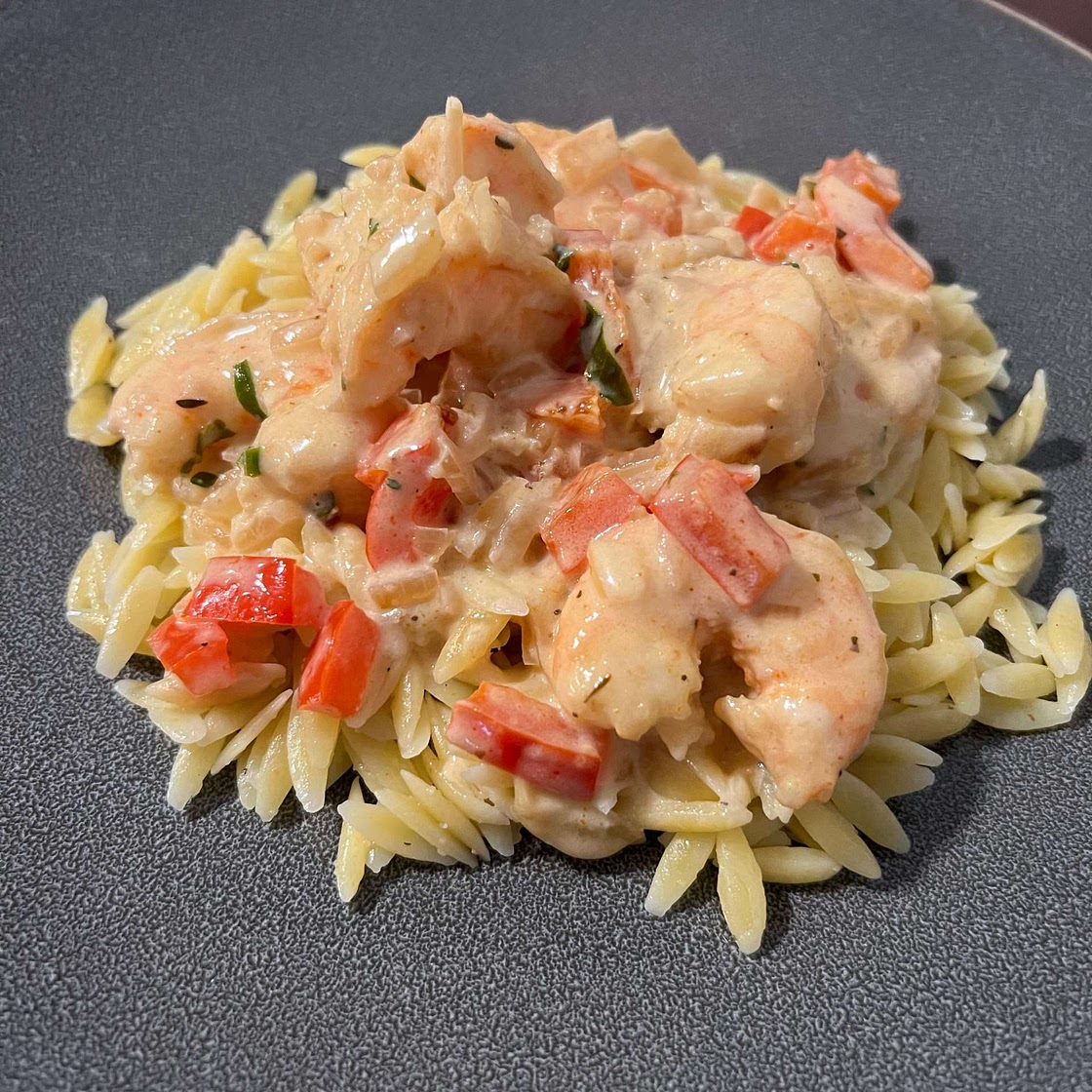 Spicy Southern Style Shrimp with Lemon Basil Orzo