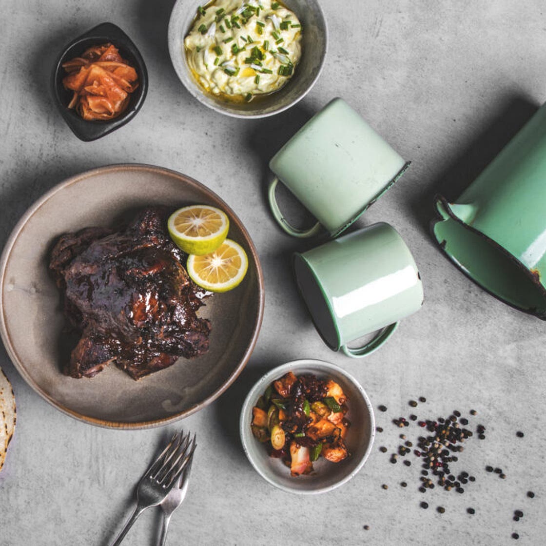 Spiced Wild Goat Shoulder with Cucumber and Apple Labne - Premiu