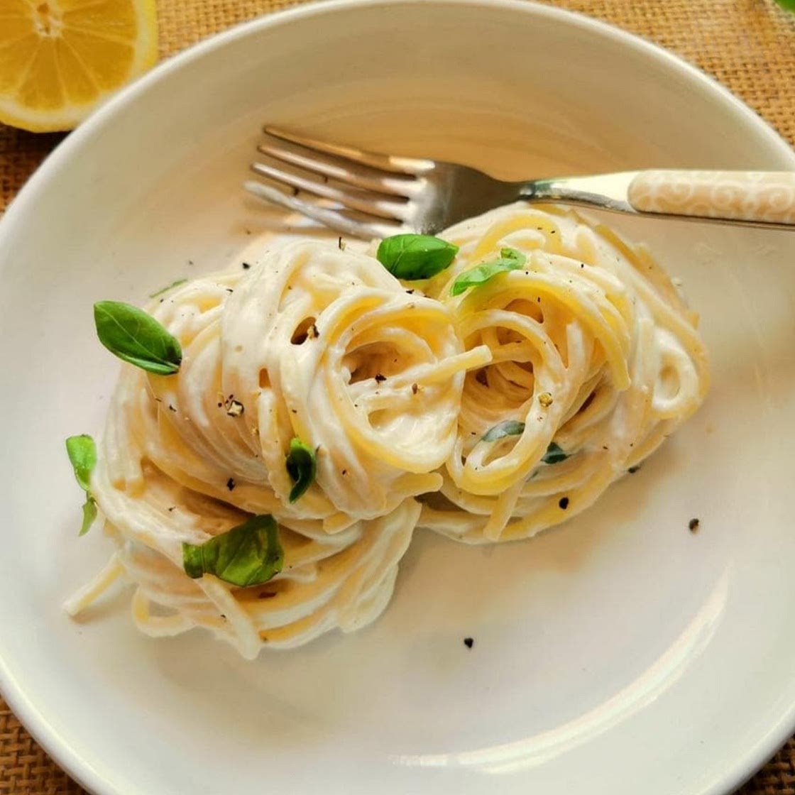 Spaghetti al limone with ricotta and basil