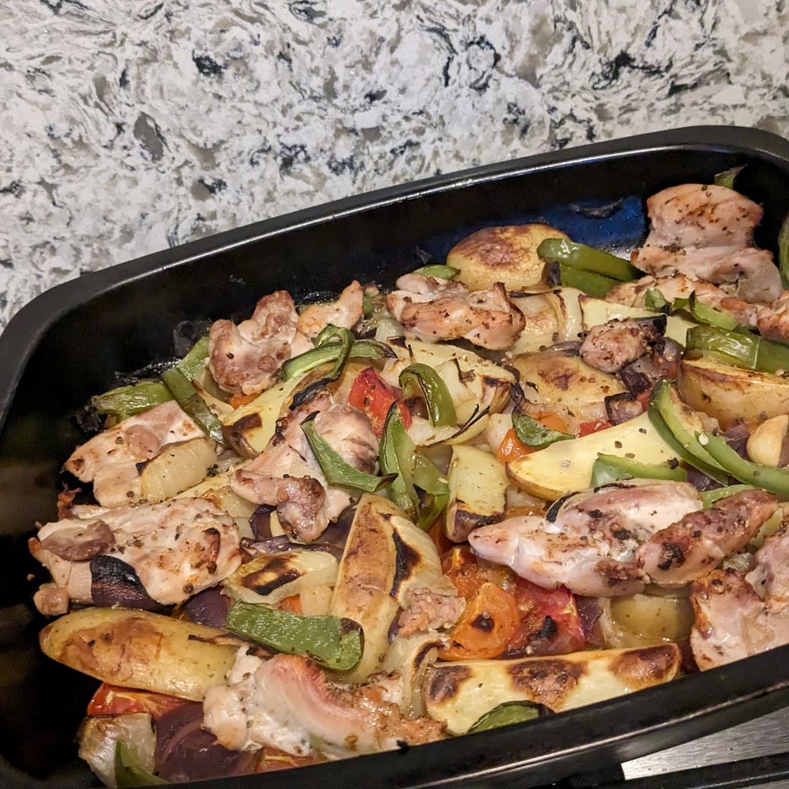 Spanish-style chicken bake