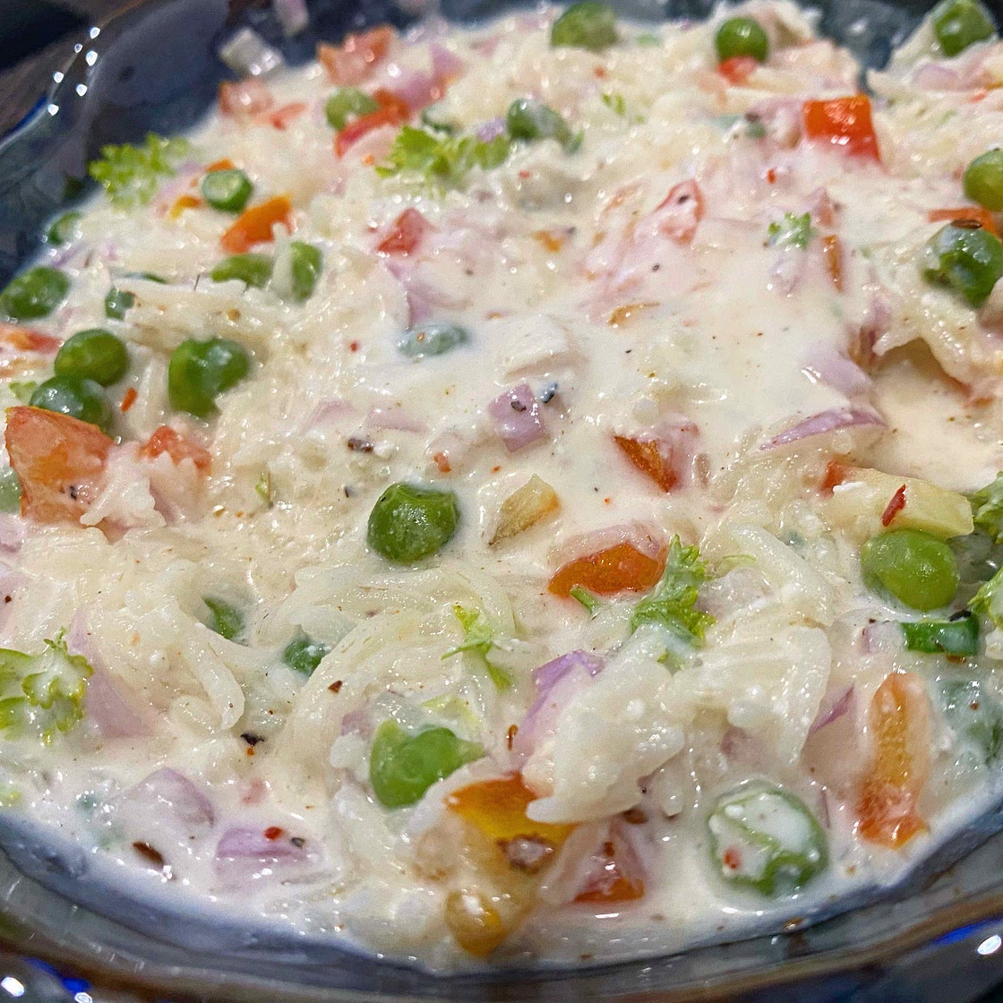 Steamed Peas Pulao with Mix Vegetable Raita 