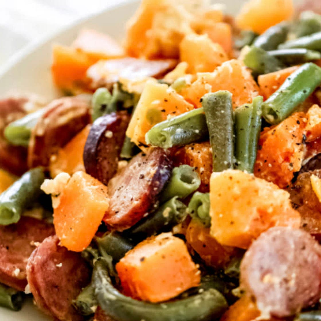 Cheesy Roasted Veggies & Sausage 