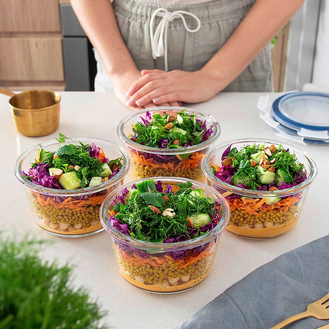 CHICKPEA, TURMERIC PEARL COUSCOUS & CREAMY HARISSA SALAD (MEAL-PREP)