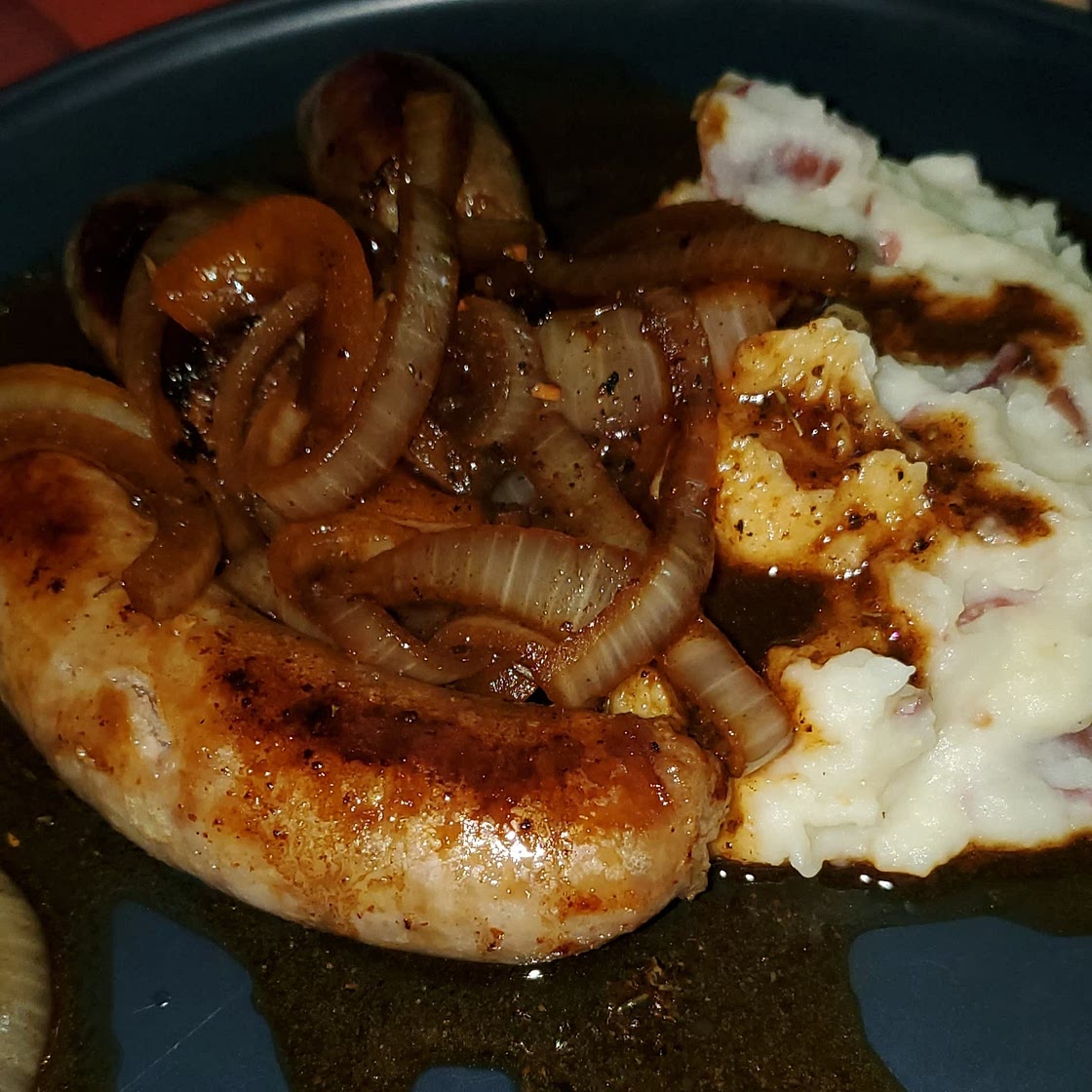 Bangers and Mash with Onion Gravy