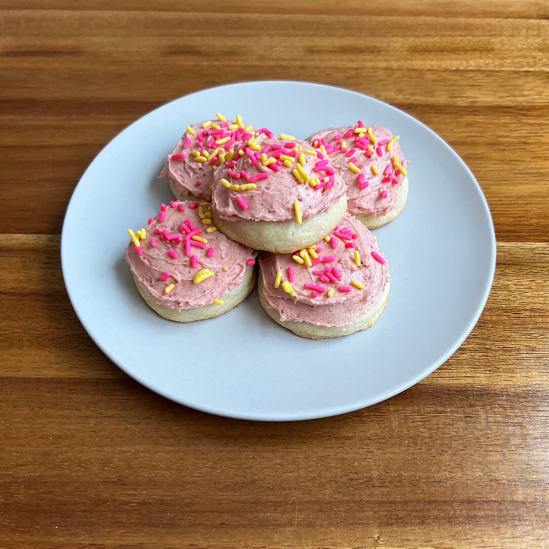 Soft Sugar Cookies with Strawberry Frosting
