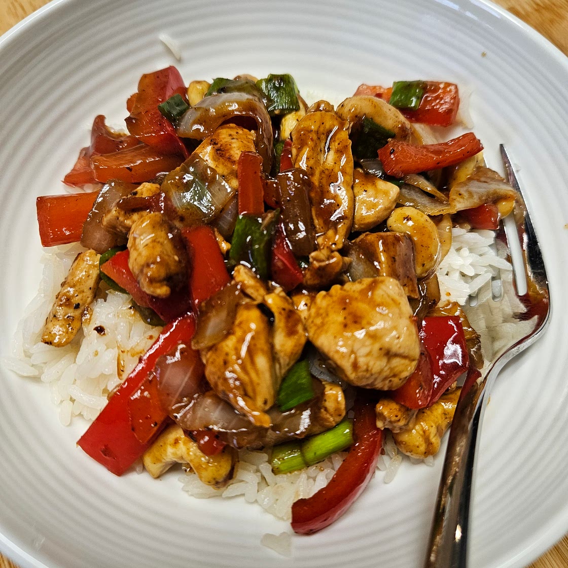 Low Sodium Pineapple Chicken Stir Fry over White Rice