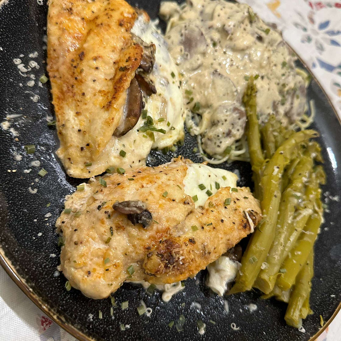 Cheesy Garlic Butter Mushroom Stuffed Chicken