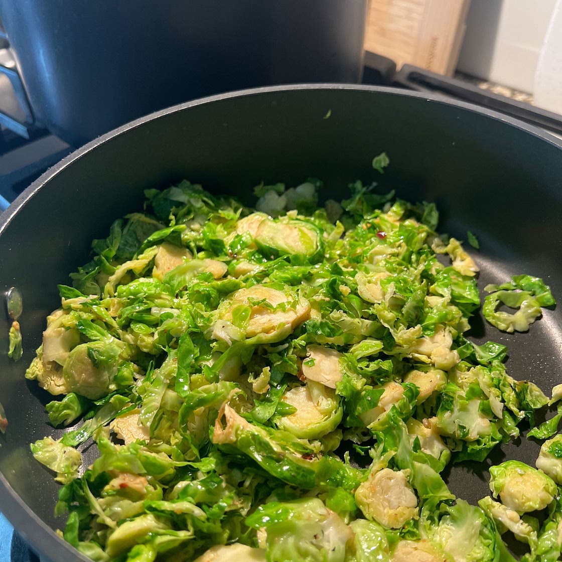 Spaghetti with Chicken & Brussel Sprouts