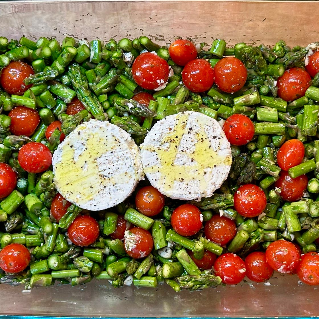 Baked Boursin Pasta with Asparagus