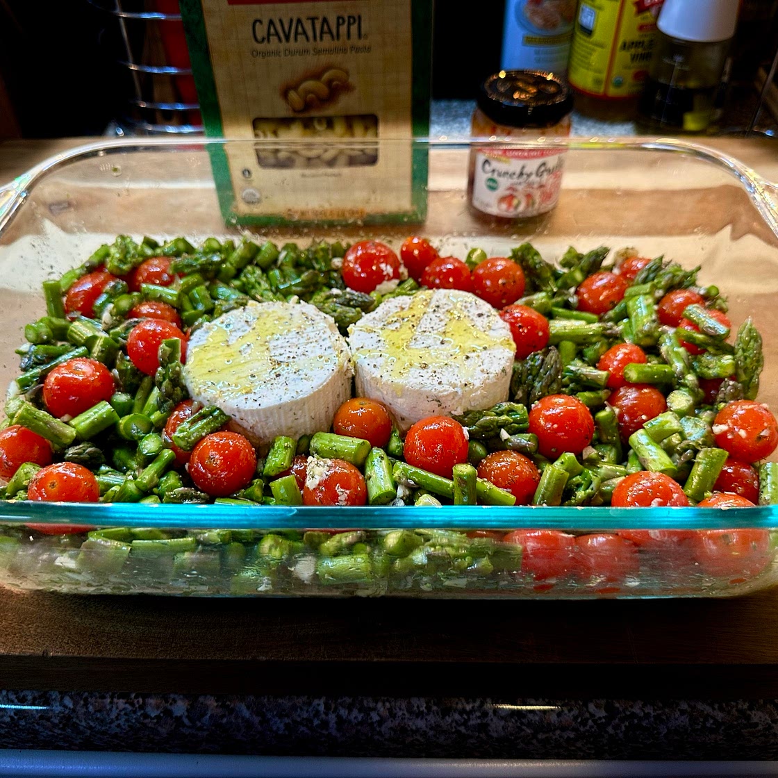 Baked Boursin Pasta with Asparagus