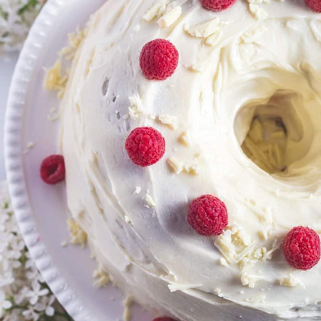 White Chocolate Raspberry Bundt Cake