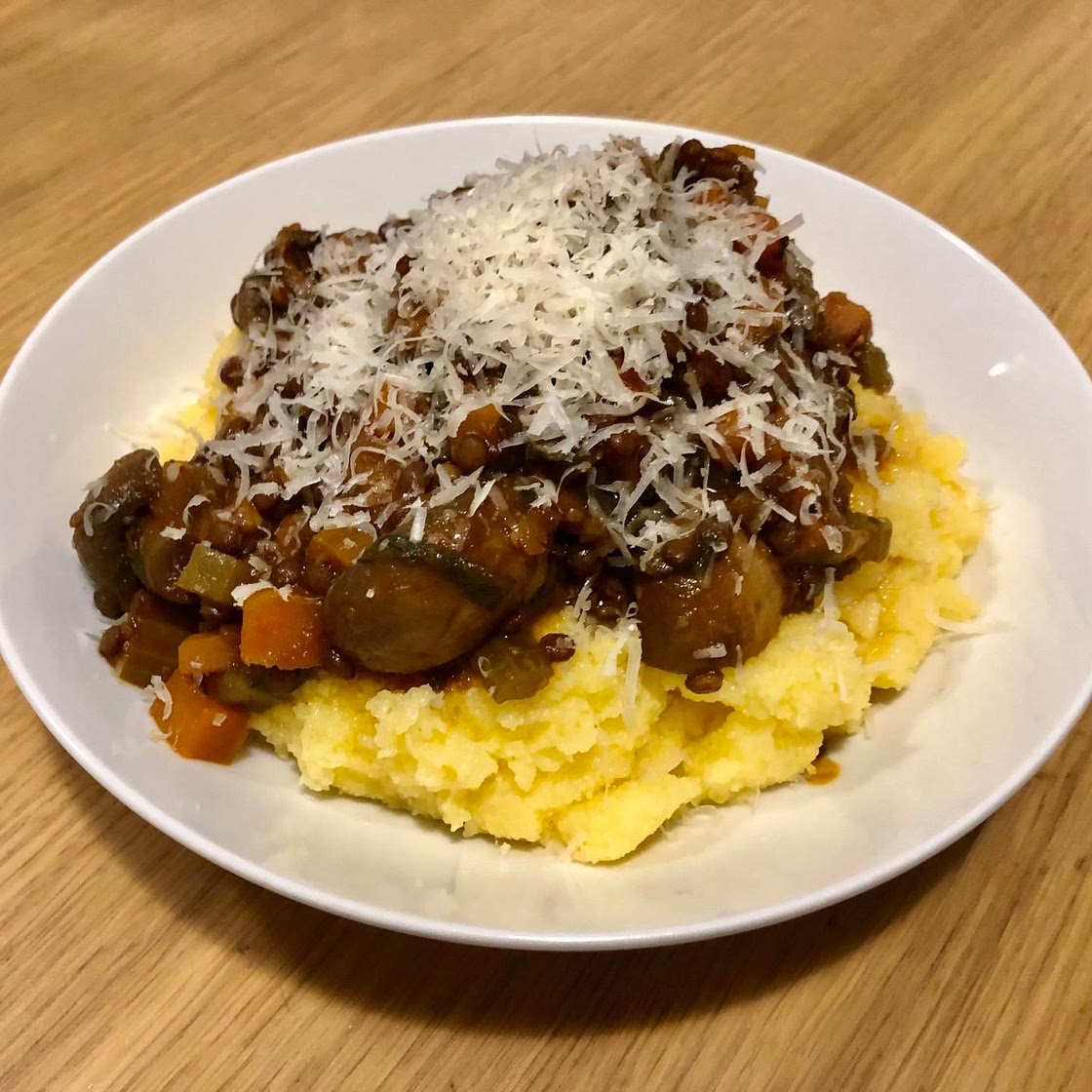 99. Polenta with Mushroom and Lentil Ragu