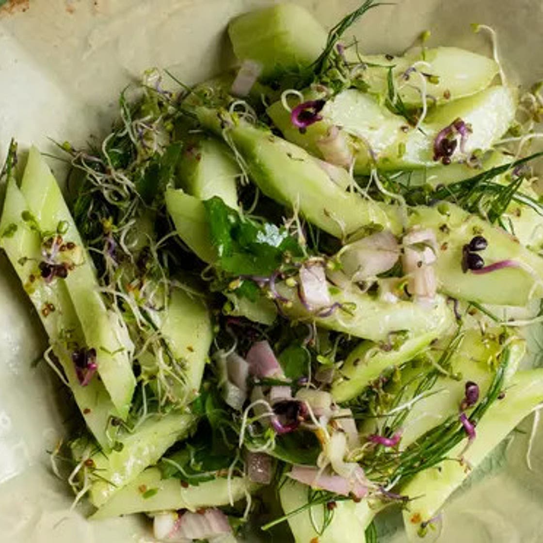 Cucumber, microgreens, wasabi