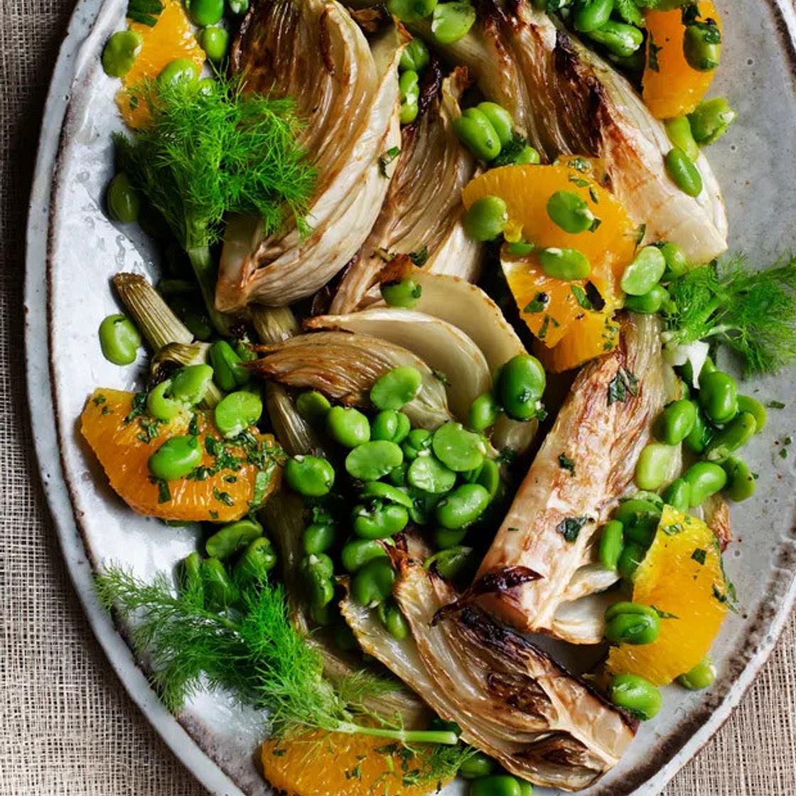 Roast fennel, broad beans, orange