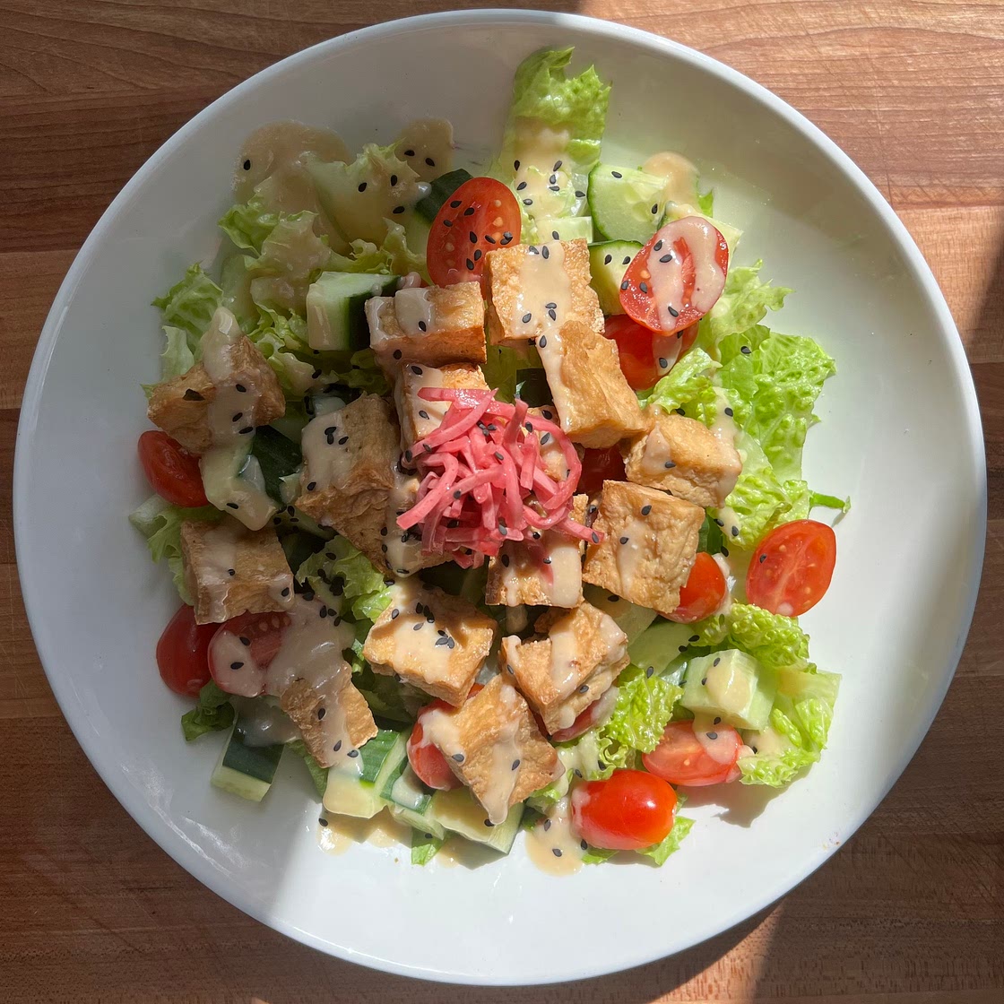 Crispy Tofu Salad with Miso Ginger Mustard Dressing — Ethan