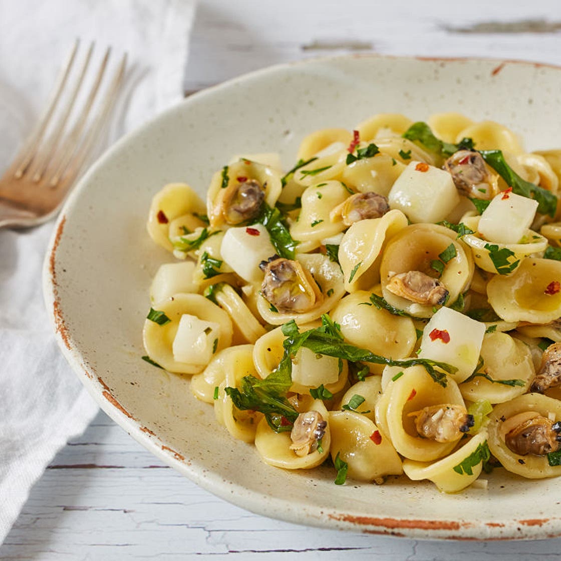 Turnip and clam orecchiette