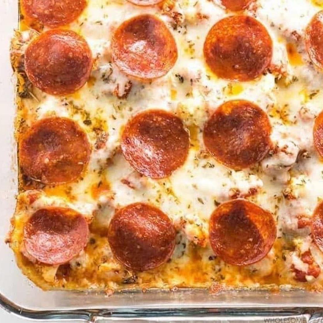 Cauliflower Pepperoni Pizza Casserole