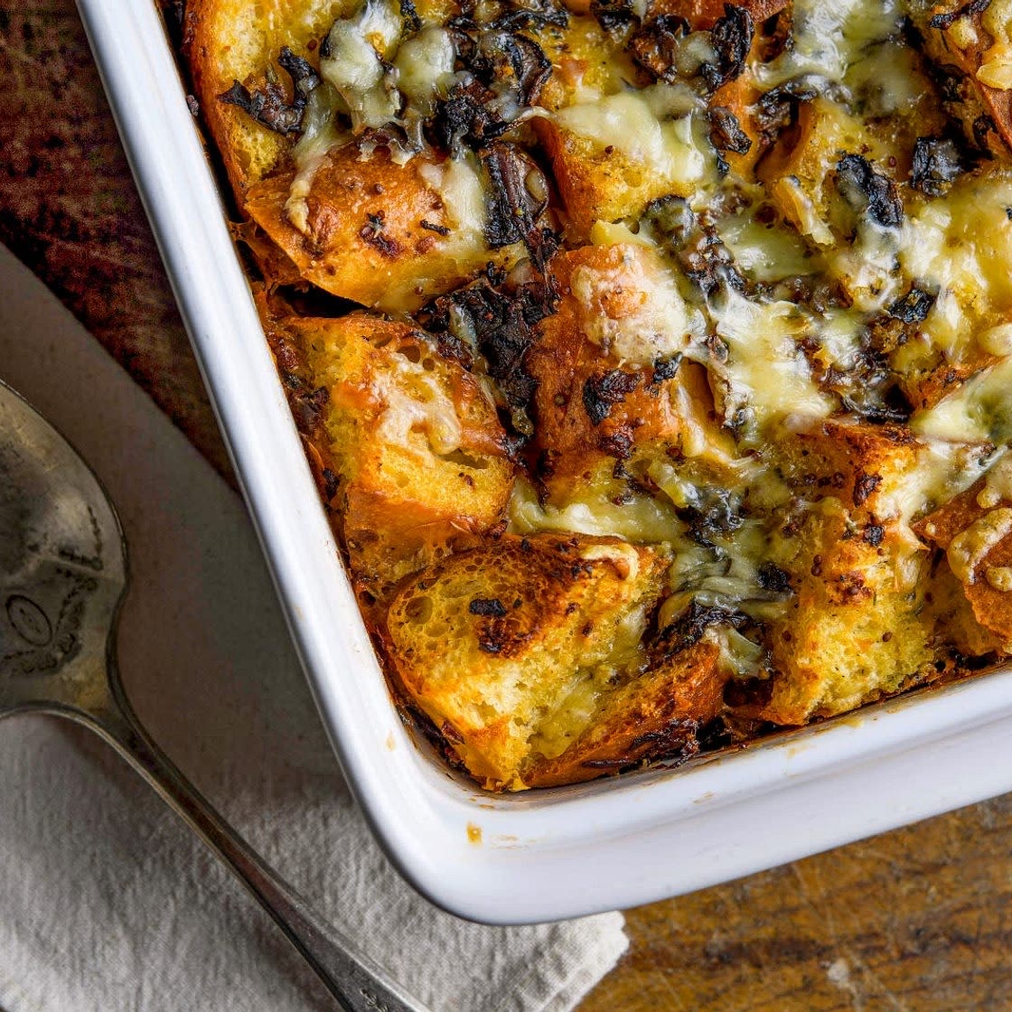 Savory Bread Pudding w/ Mushrooms, Gruyere & Tarragon 