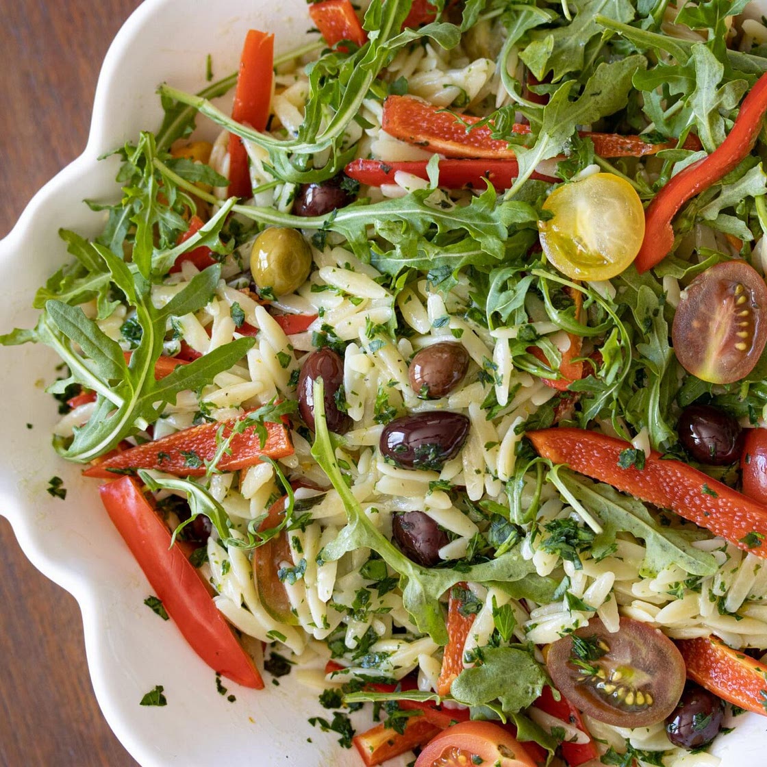 Orzo with Basil Butter, Peppers, Tomatoes