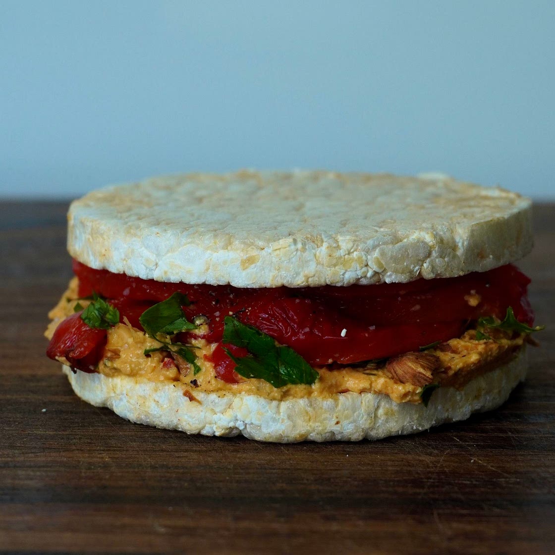 Rice cracker hummus sandwich