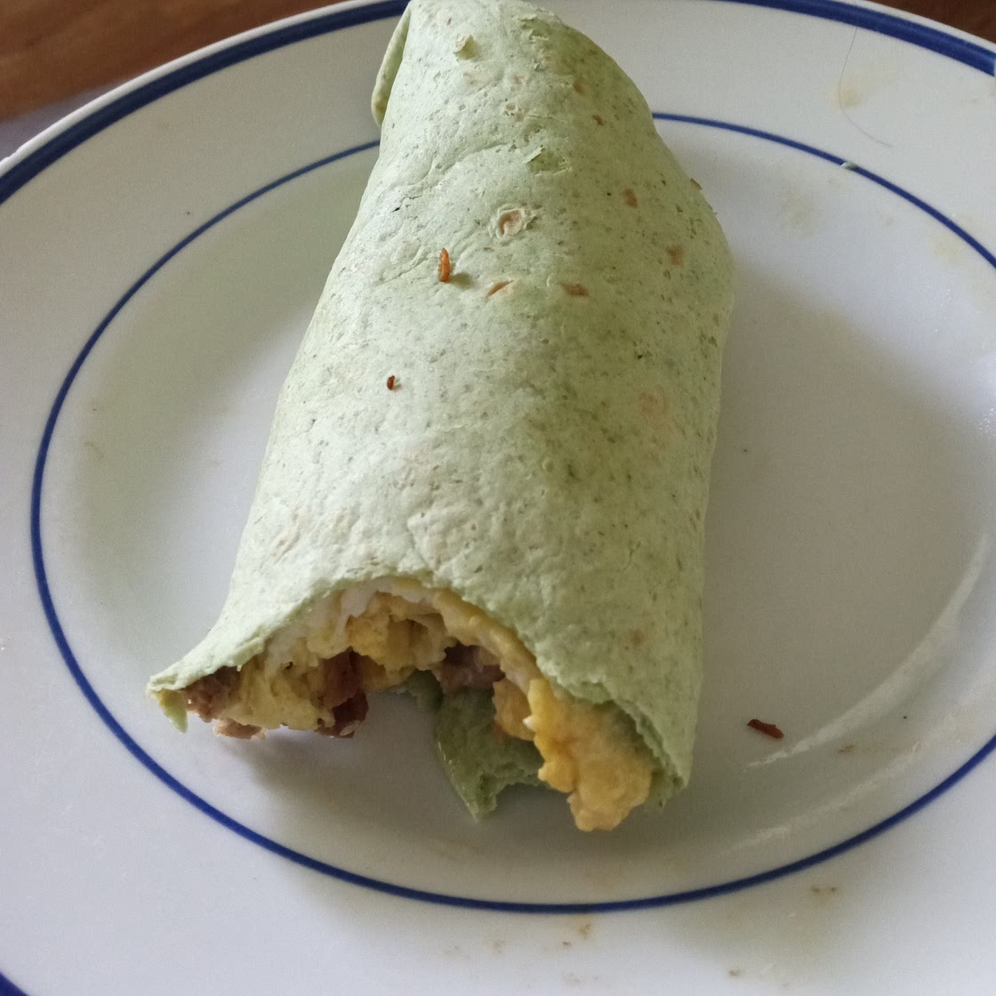 Egg, impossible sausage and spinach tortilla