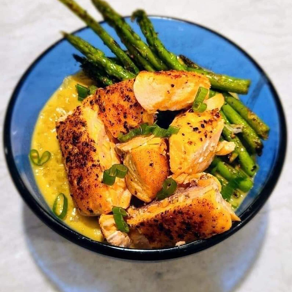 Blackened Salmon Cauliflower Asparagus soup
