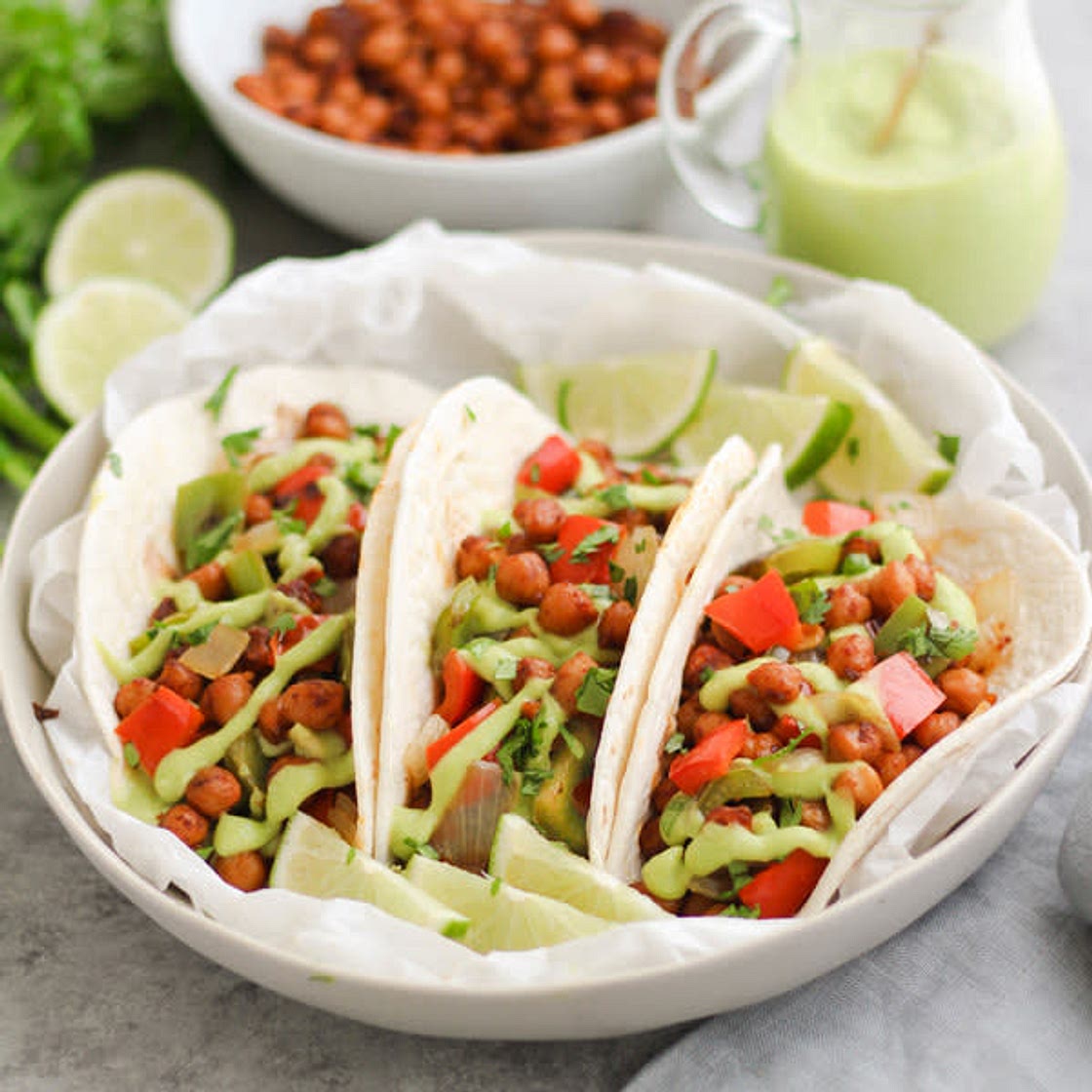 Chickpea Tacos with Avocado Cream