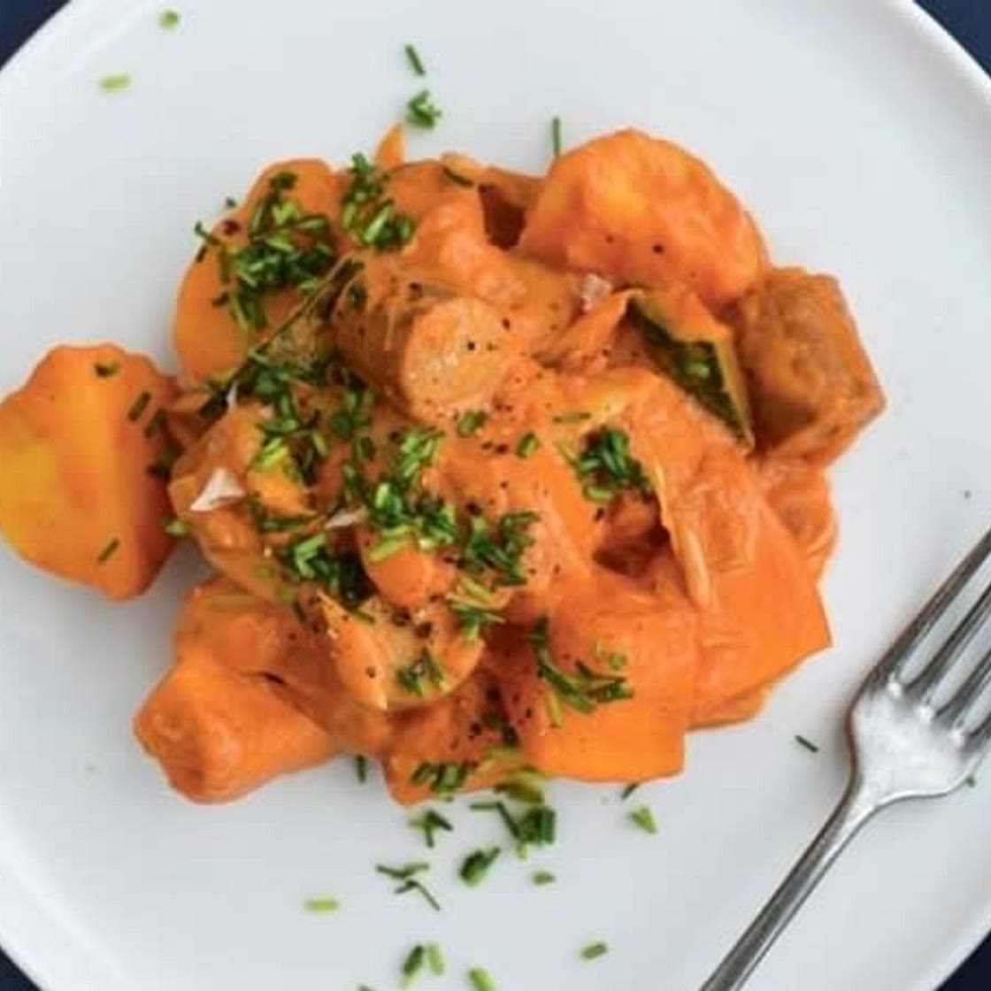 Swedish sausage dish with pumpkin