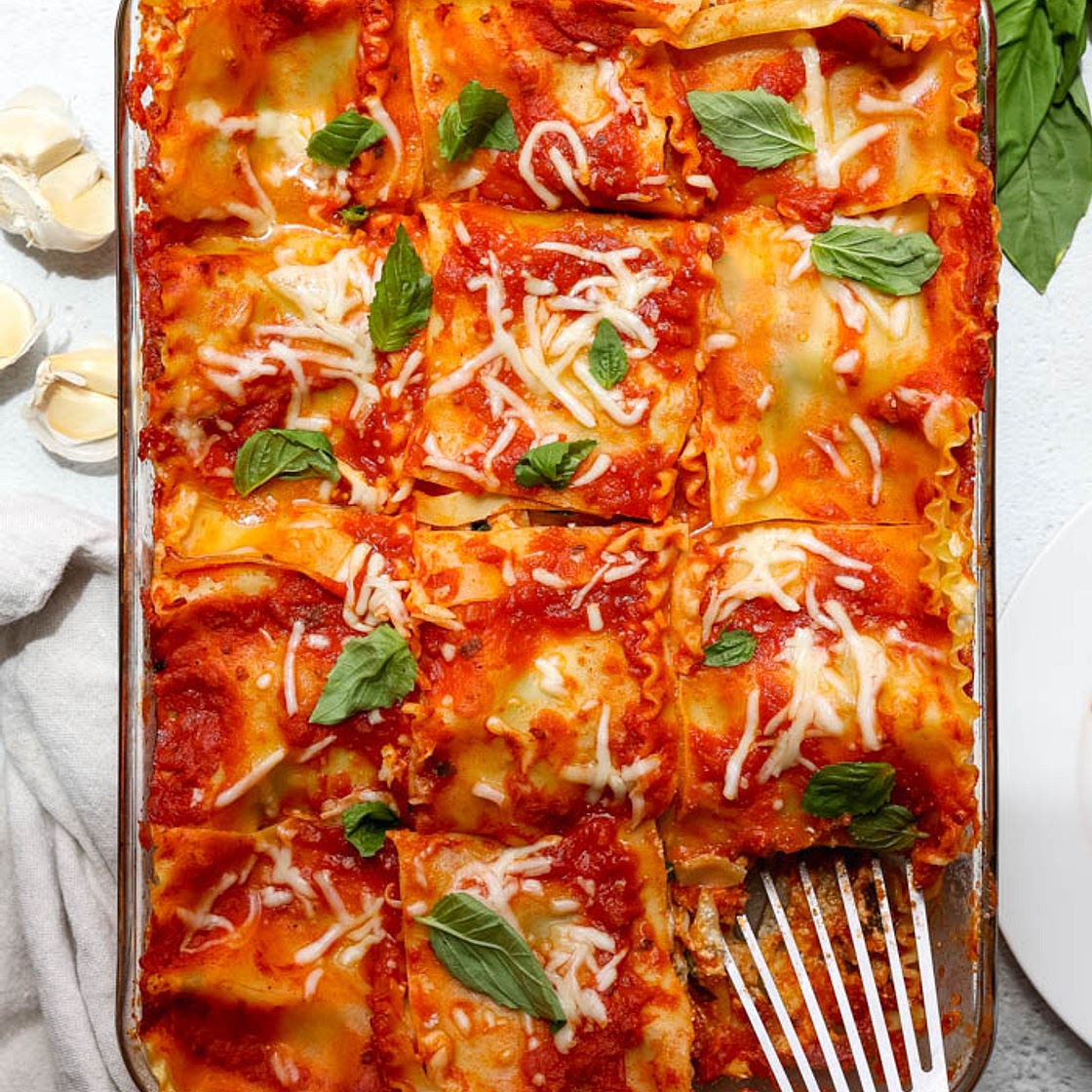 Spinach Mushroom Lasagna with Cottage Cheese and Ricotta