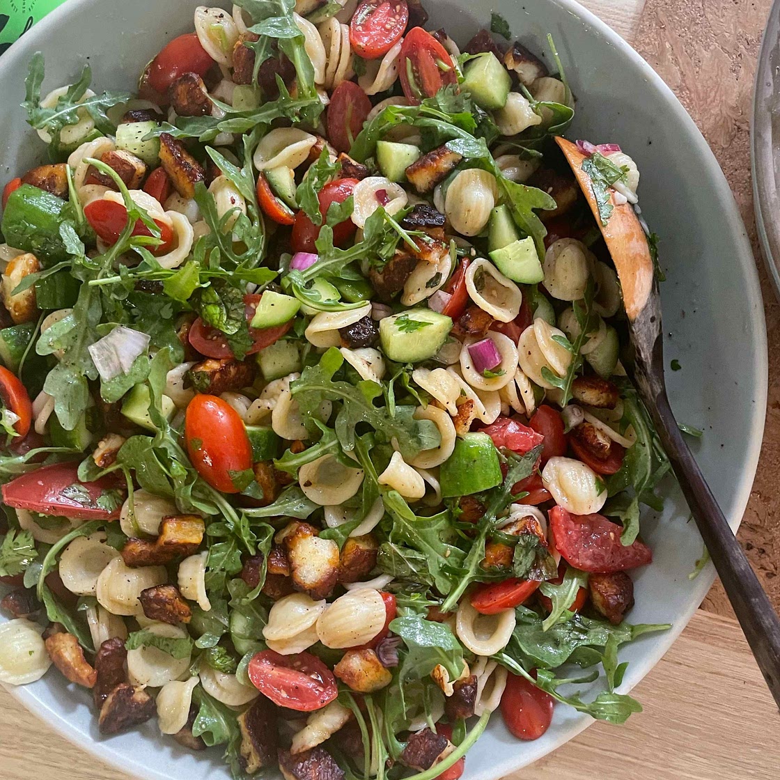 Orecchiette Salad With Halloumi Croutons