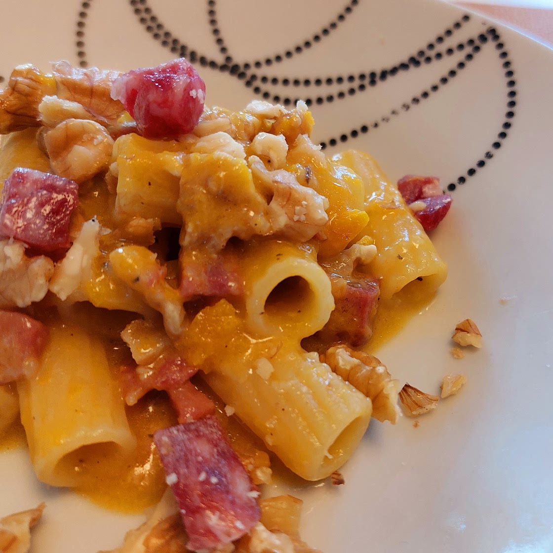 Pasta - Pumpkin, gorgonzola Italian sausage and walnuts