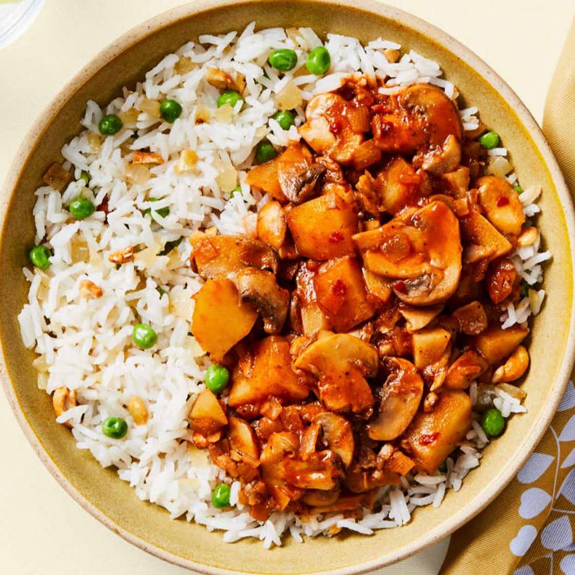 Vegan mushroom and potato curry bowls