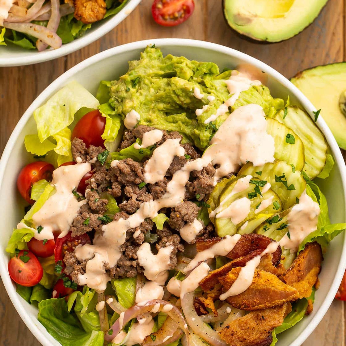 Fully Loaded Burger Bowl with "Special Sauce"