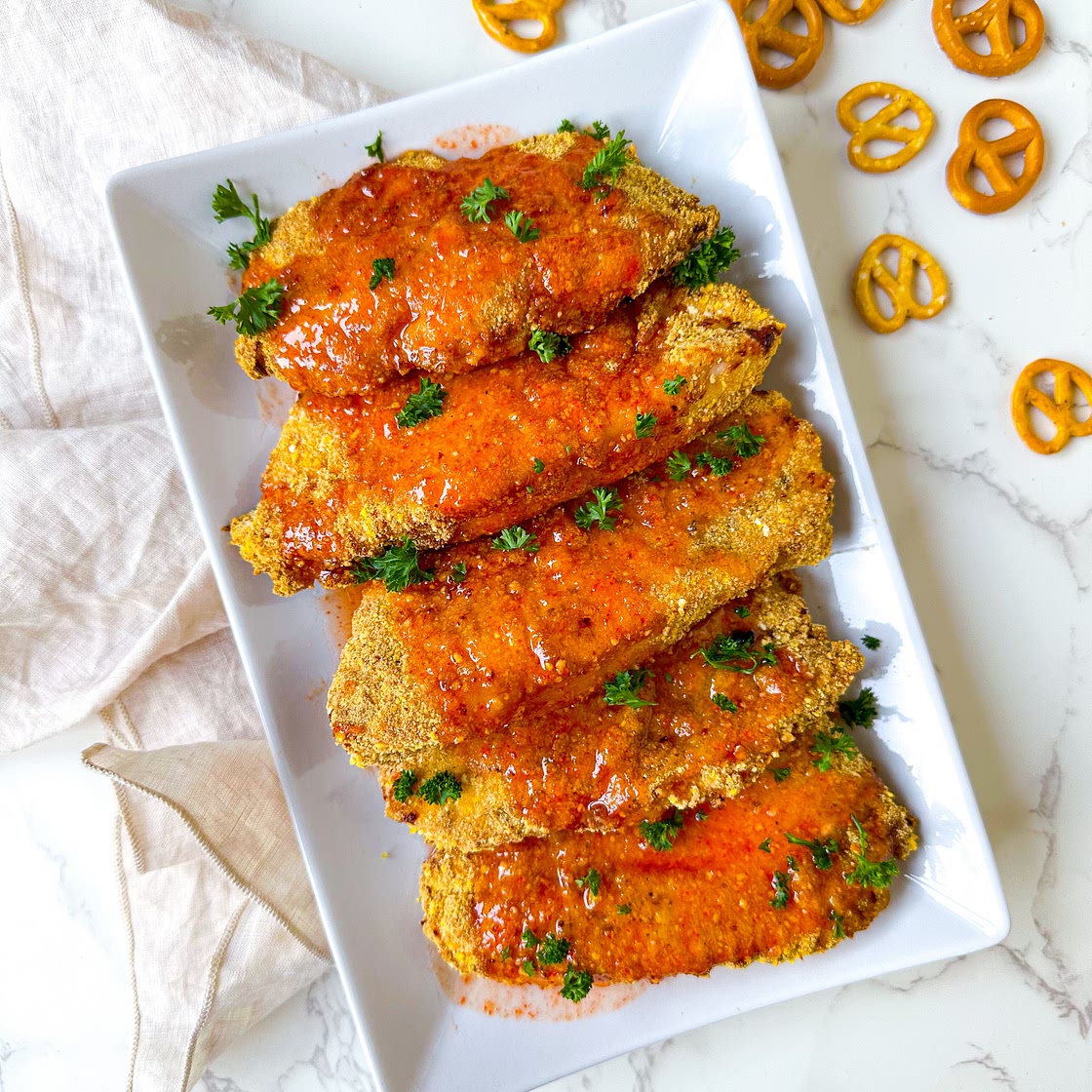 Hot Honey Pretzel Chicken Tenders