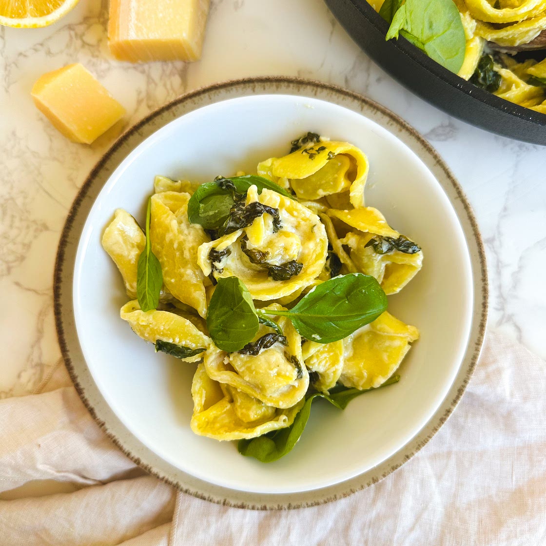 Spinach Tortellini in Lemon Sauce