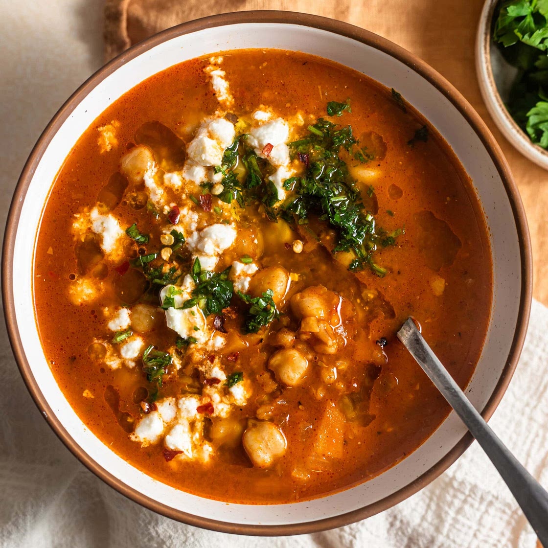 Smoky Red Pepper And Farro Soup With Feta Recipe
