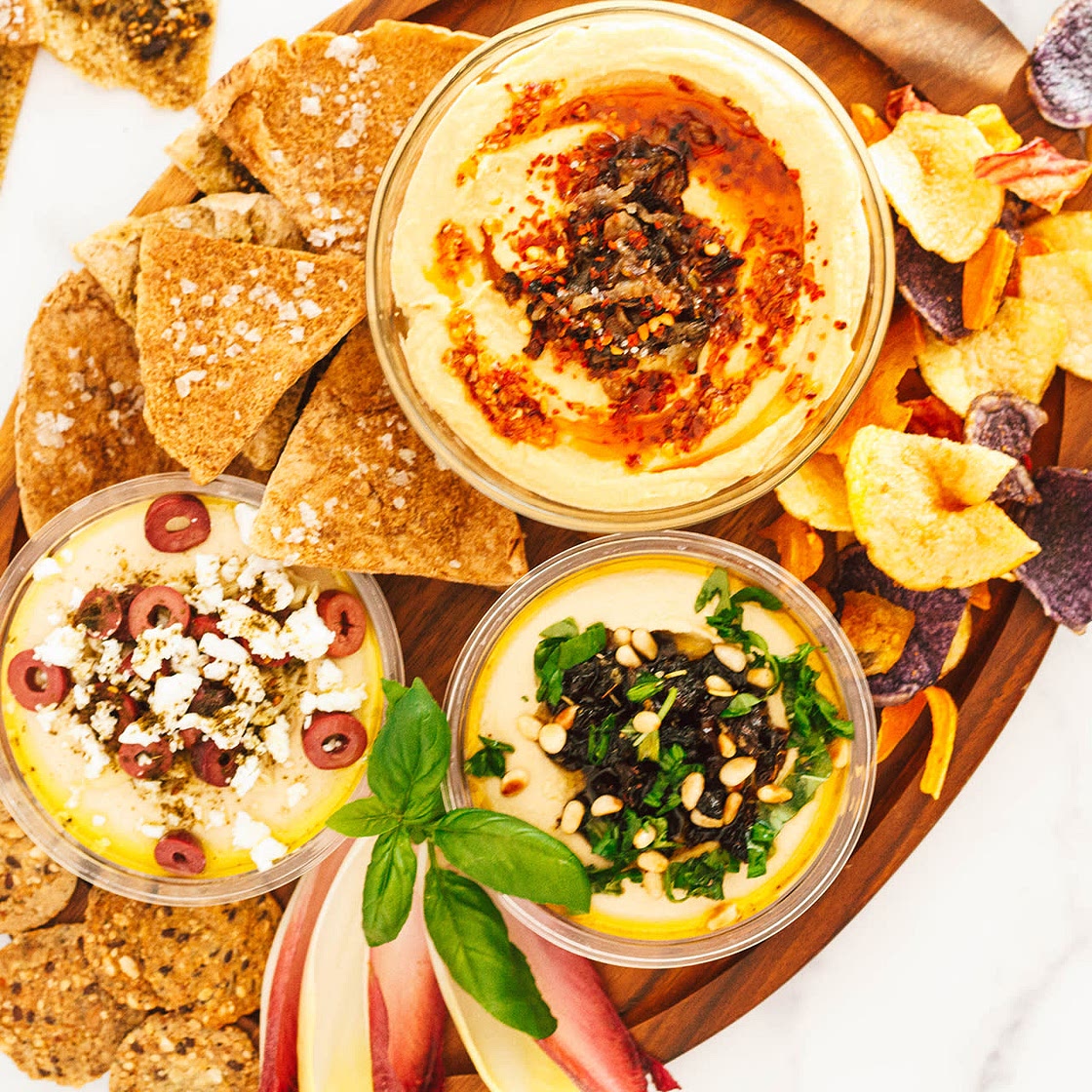 Kalamata Olive, Artichoke Heart, Vegan Feta, and Za’atar Hummus Using a Store-Bought Hummus Base