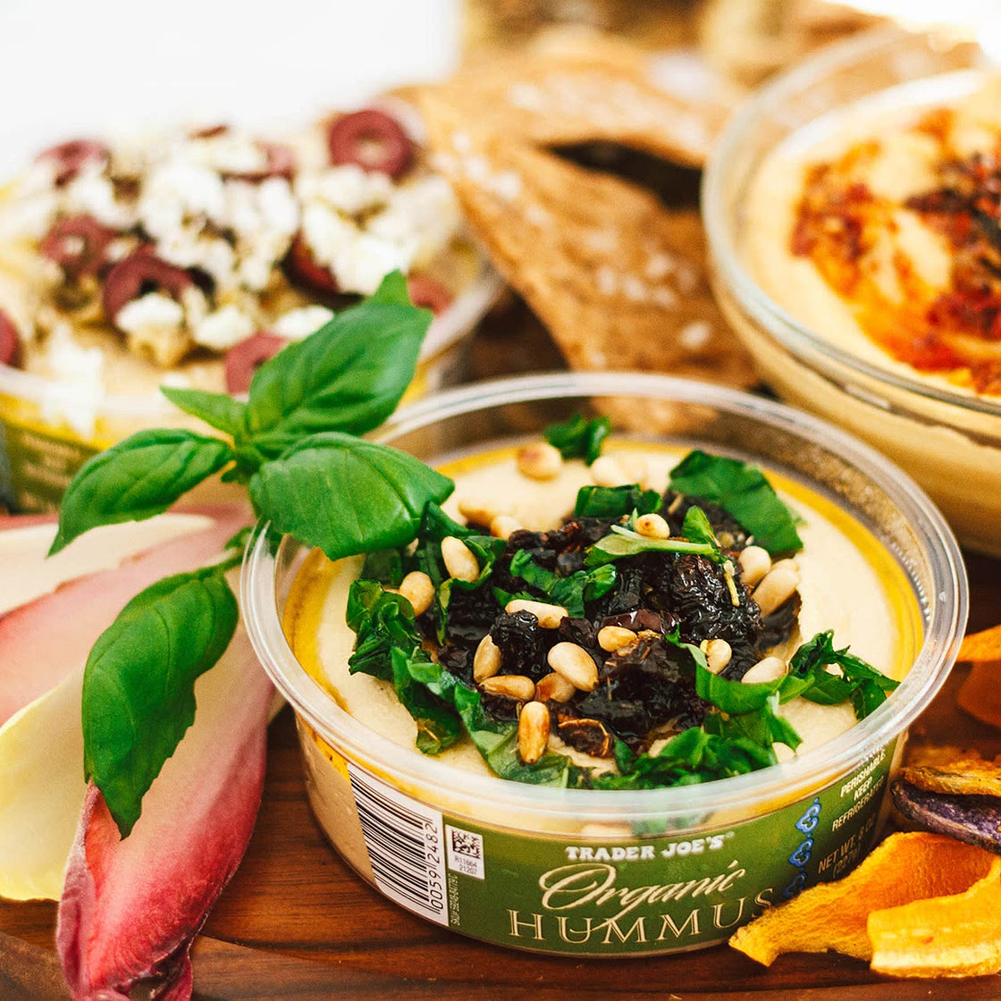 Sun-Dried Tomato, Basil, and Pine Nut Hummus Using a Store-Bought Hummus Base