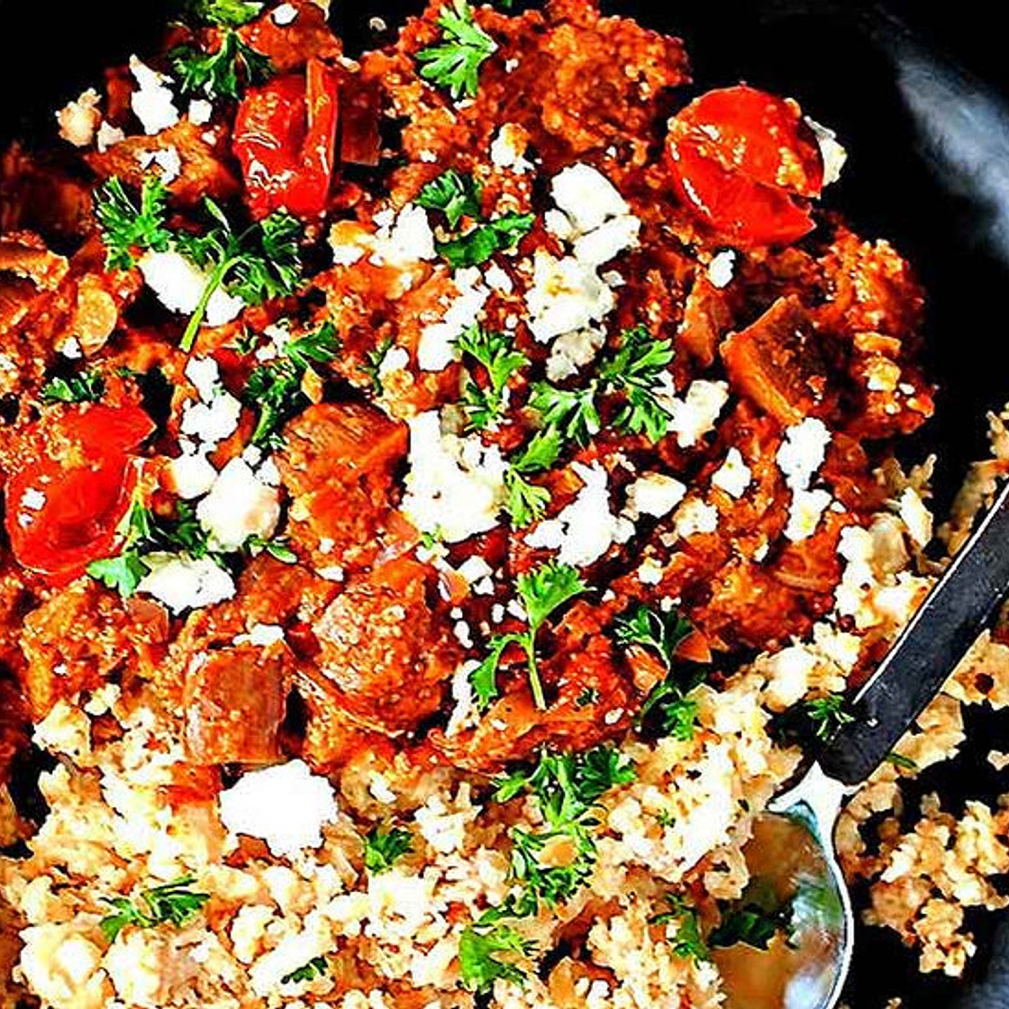 Aubergine Eggplant & Walnuts with Couscous