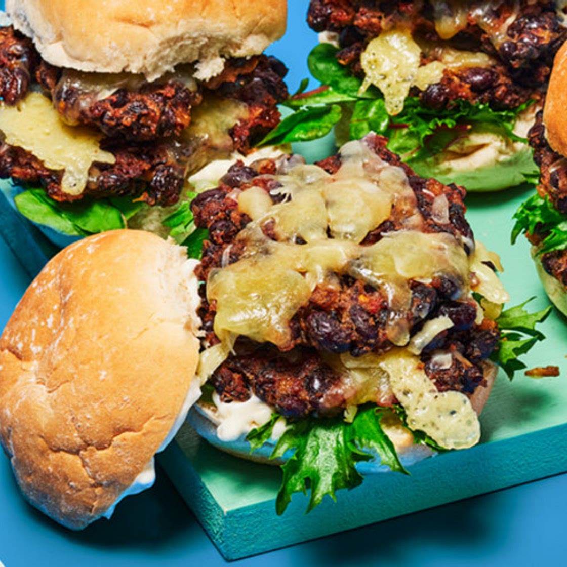 Punchy Black bean smash burgers