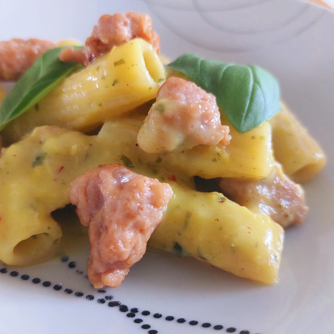 Pasta - Yellow belly pepper cream with basil and italian sausage