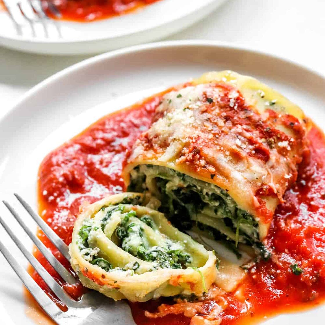 Skinny Spinach Lasagna Roll Ups
