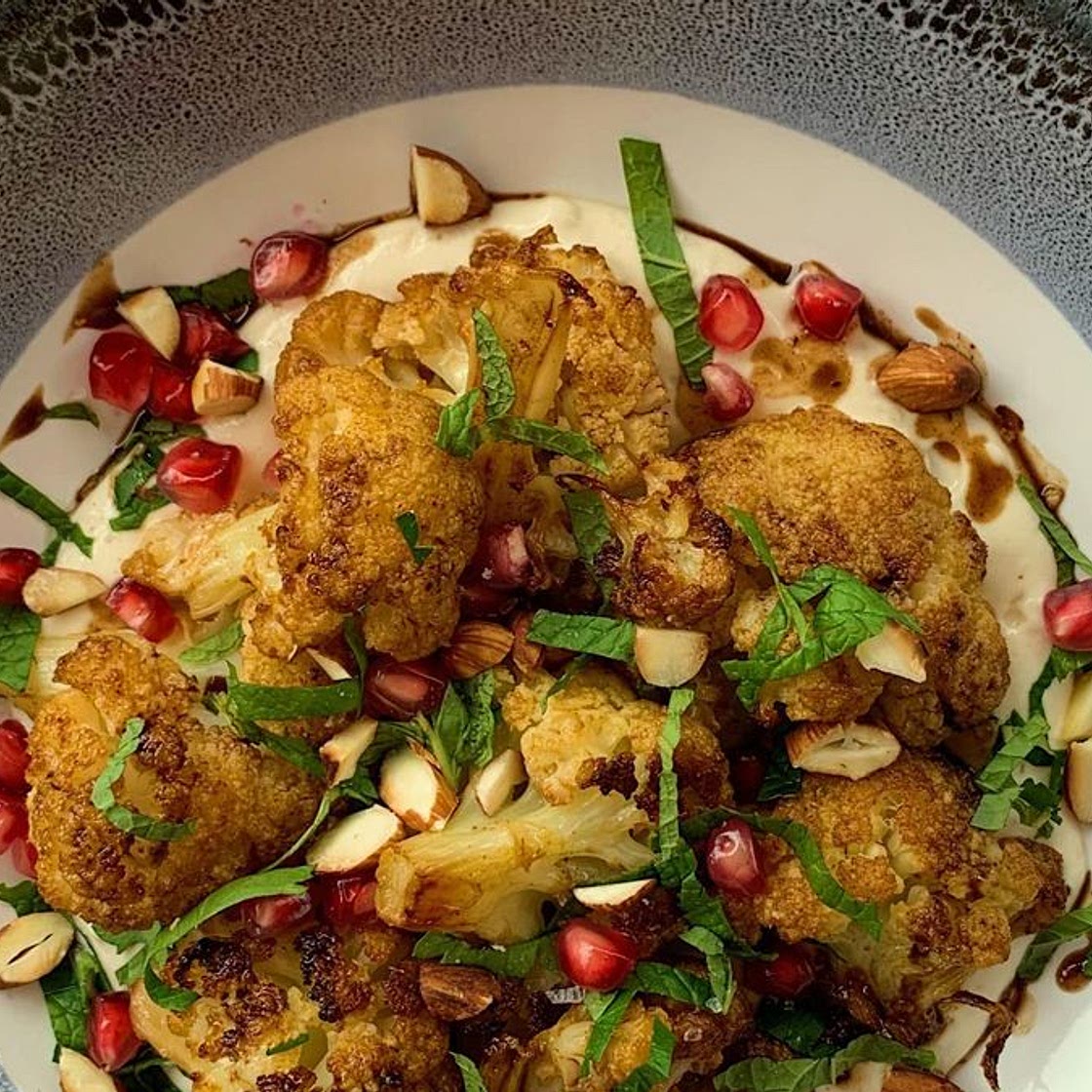 Roasted Cauliflower with Tahini and Pomegranate Molasses