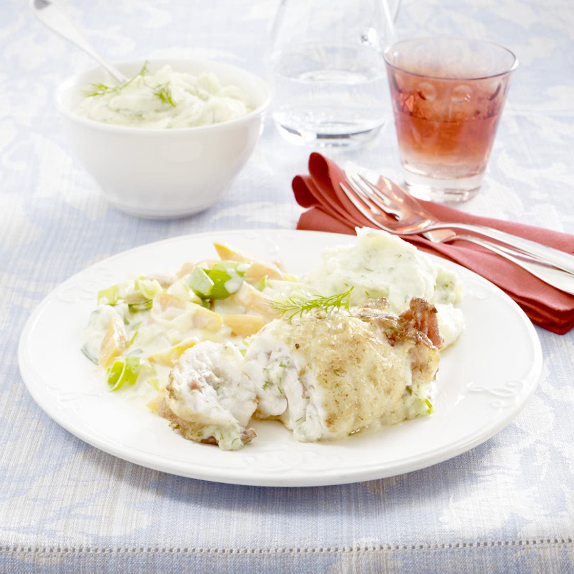 Fischroulade mit Meerrettichpüree-Füllung