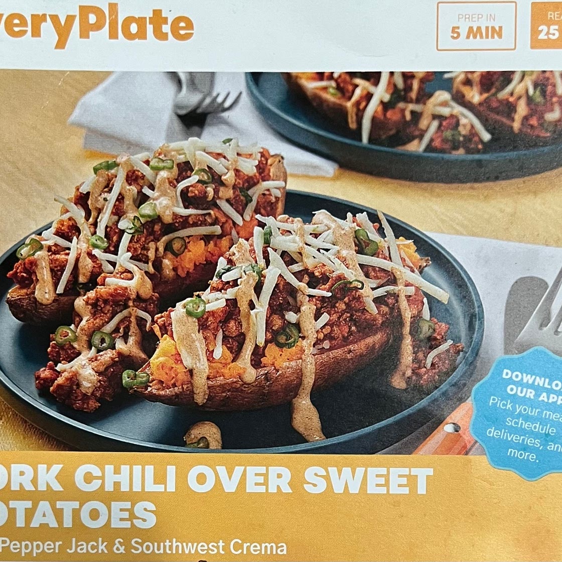 Pork chilli over sweet potatoes