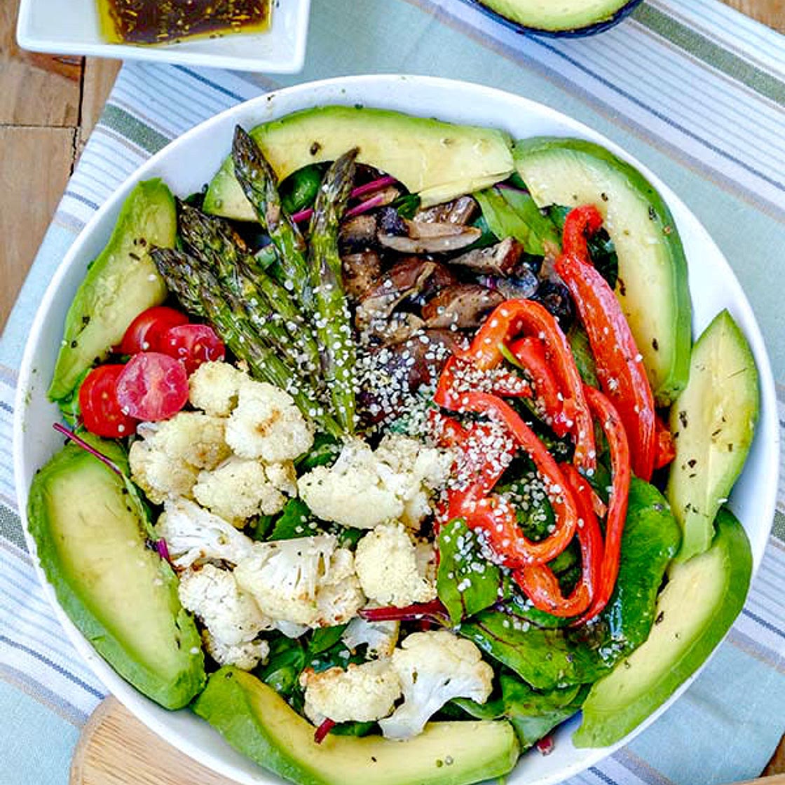 Roasted Vegetable Salad with Tamari Ginger Dressing