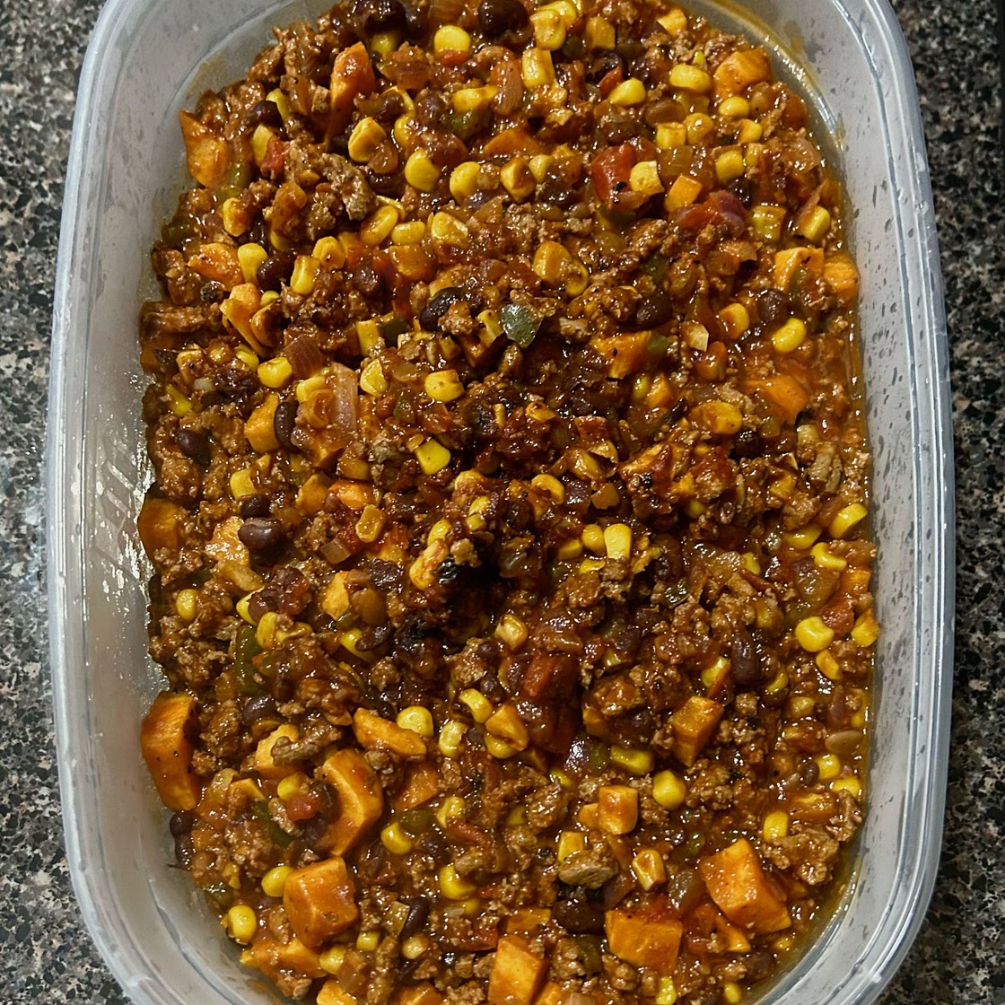 Ground Turkey Skillet with Sweet Potatoes and Black Bean