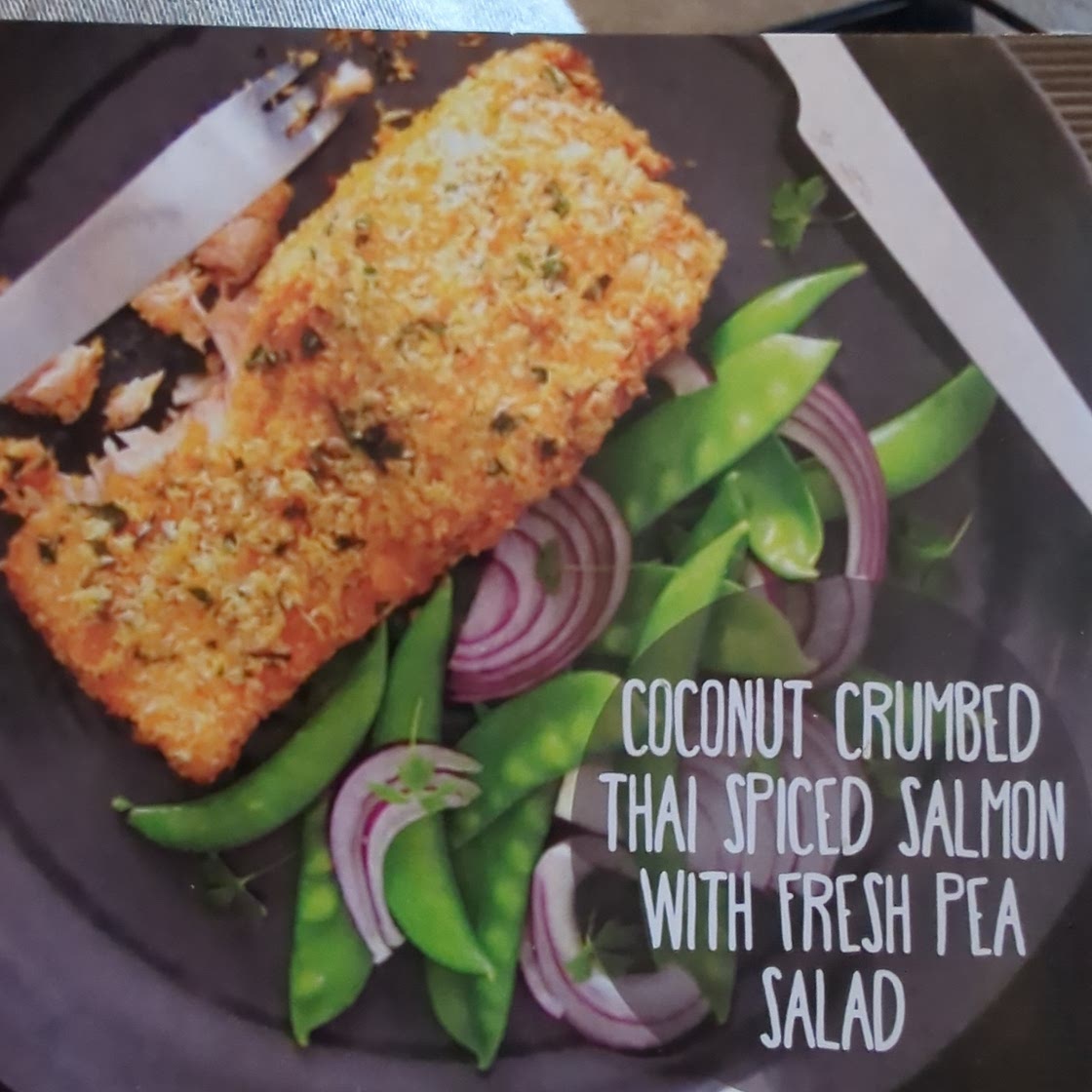 COCONUT CRUMBED THAI SPICED SALMON with fresh pea salad
